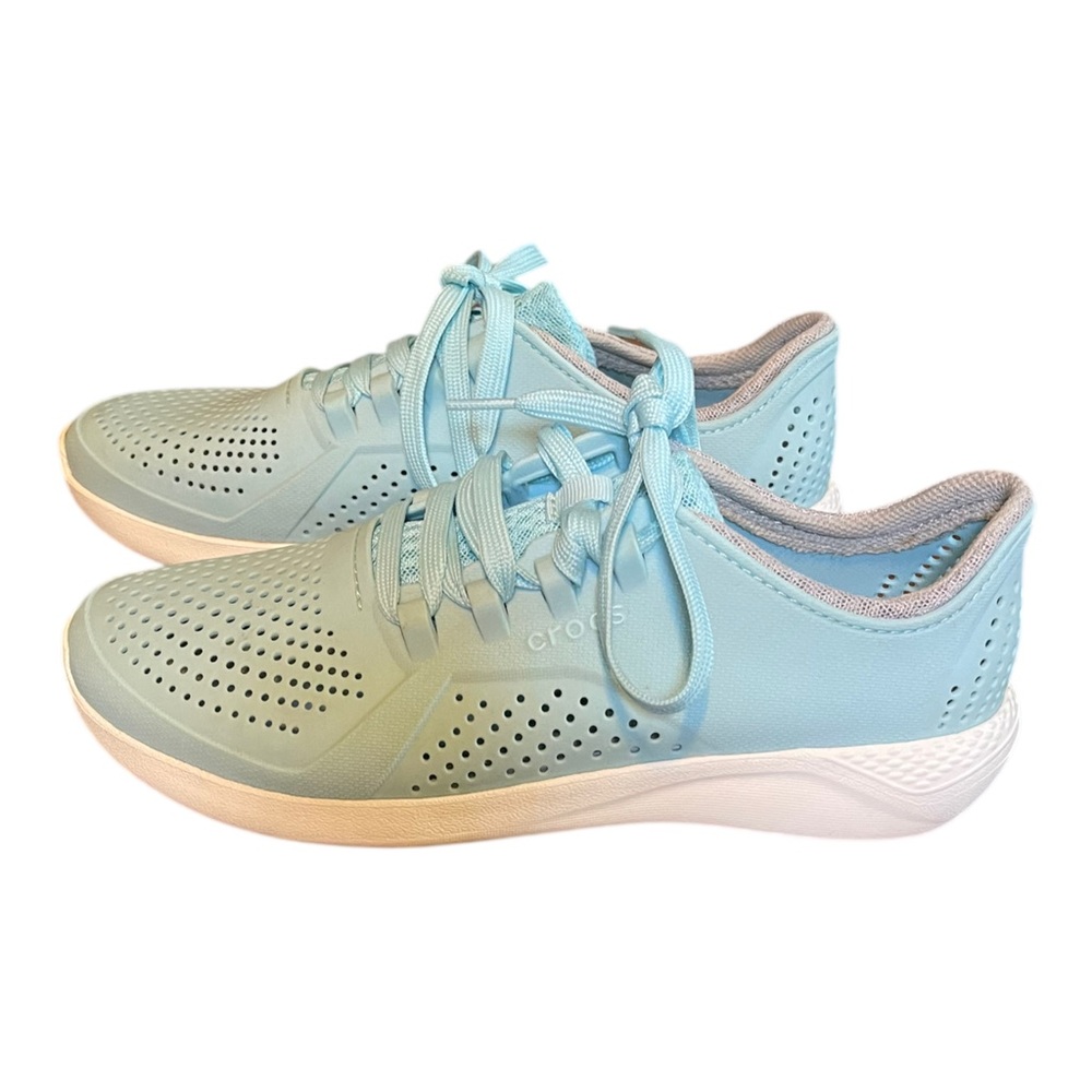 Crocs LiteRide Pacer Aqua Blue Perforated Athletic Casual Shoes Women's Size 10